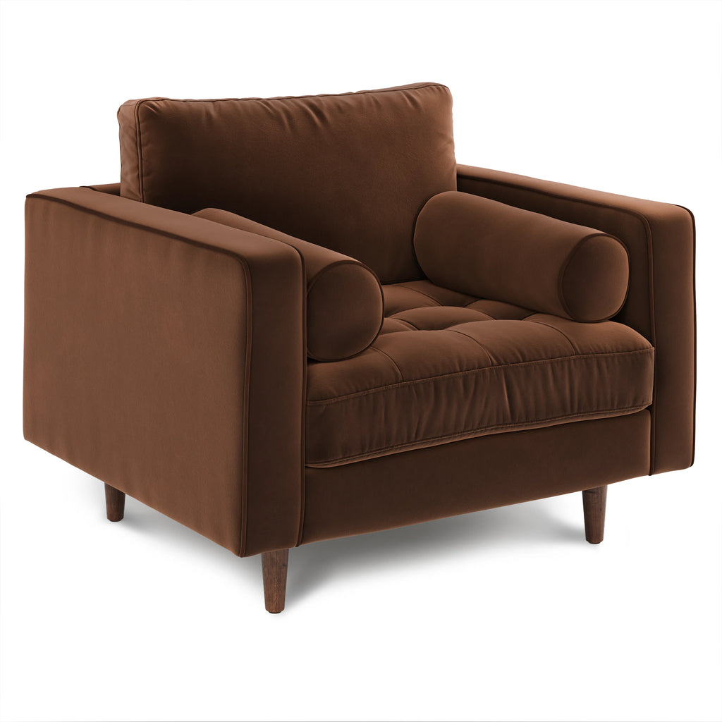 Plush Pacific Brown 42" Tufted Velvet Lounge Chair