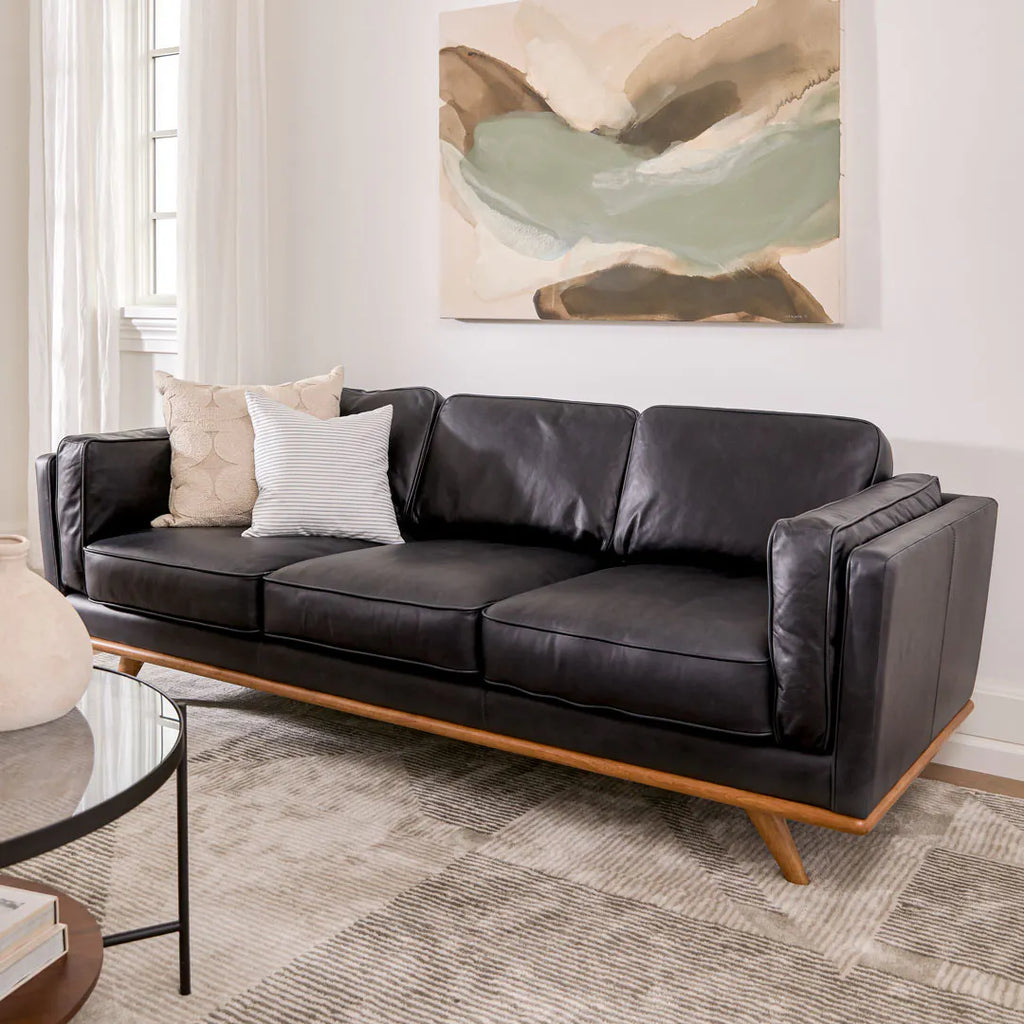 Tim 90" Leather Sofa - Charme Black