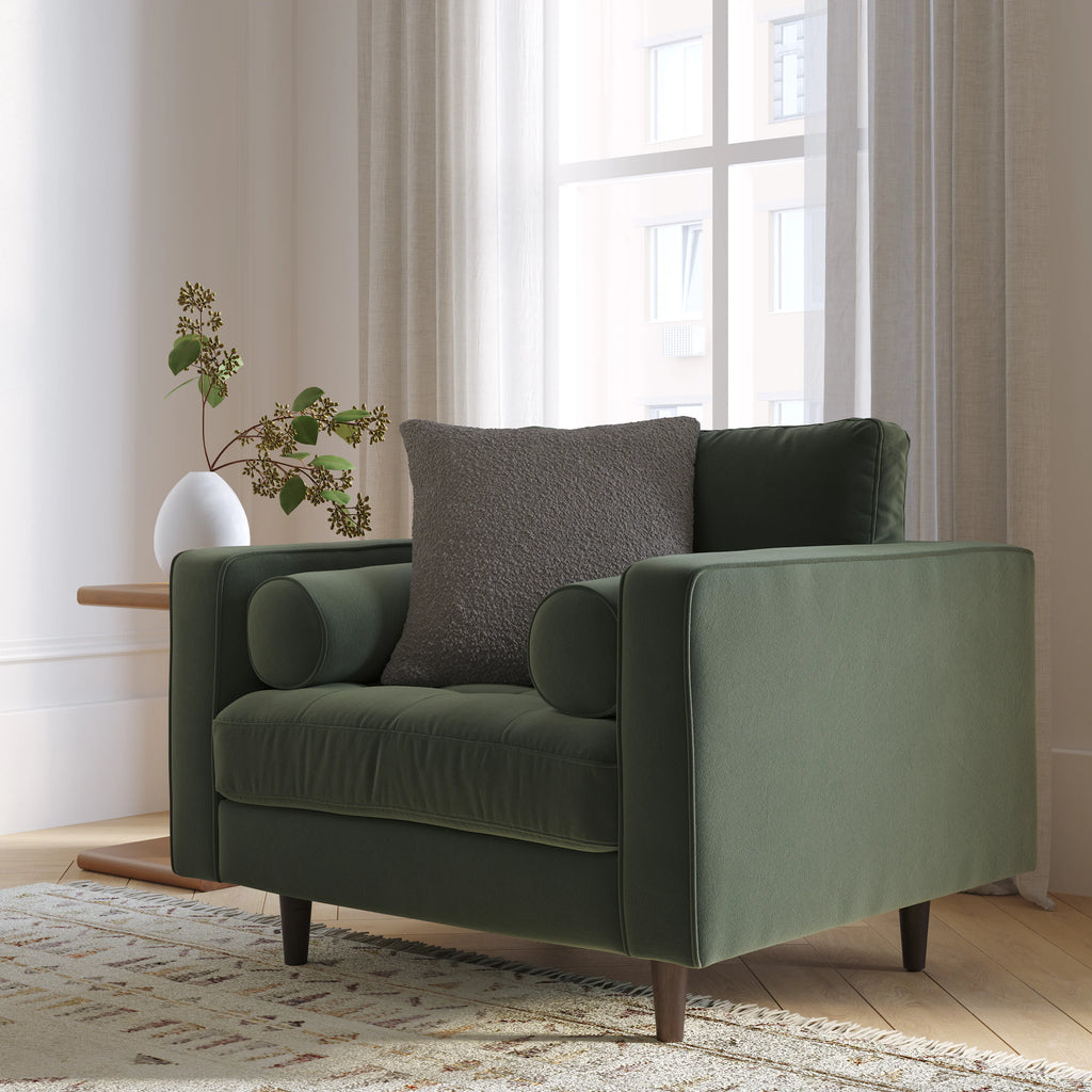 Seve Plush Pacific Green 42" Tufted Velvet Lounge Chair Velvet
