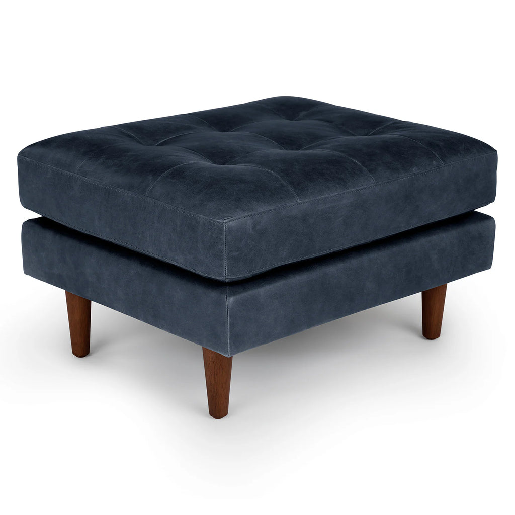 Oxford Blue 30" Leather Ottoman
