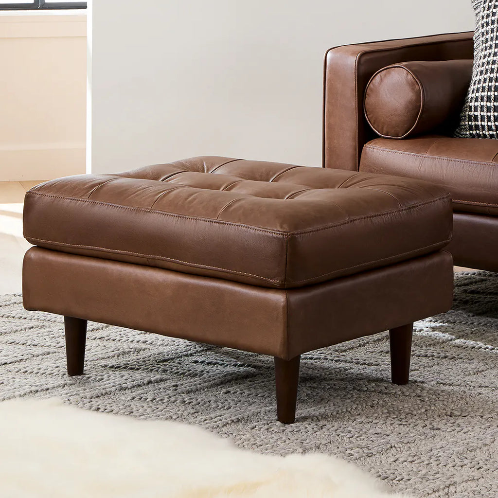 Sen 30" Tufted Leather Ottoman - Charme Chocolat