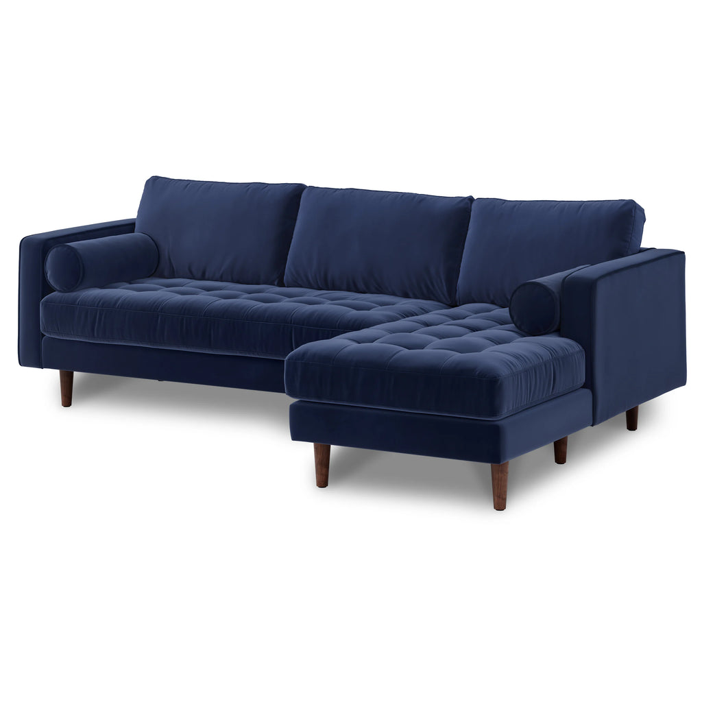 Plush Cascadia Blue 100" Tufted Velvet Right Sectional