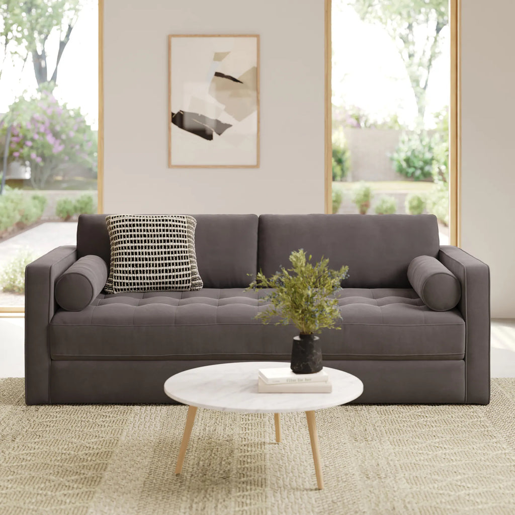 Sten 88" Velvet Sofa Bed Hale Warm Grey