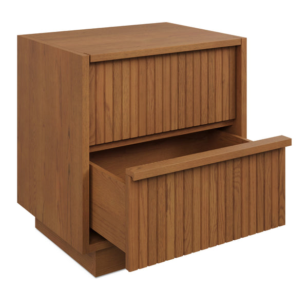 Smoked Oak 2-Drawer Nightstand Tambour