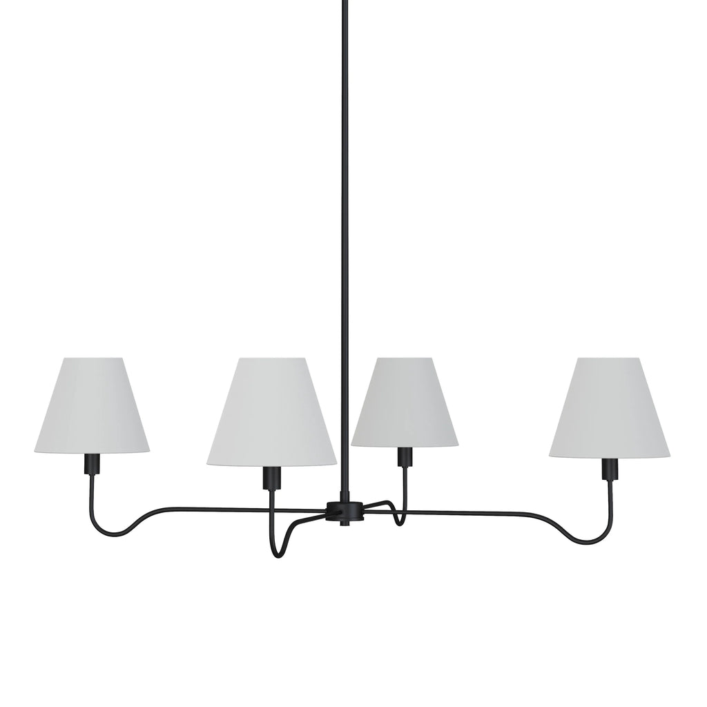 Chandelier 4-Bulb Black/Ivory Cone Shade
