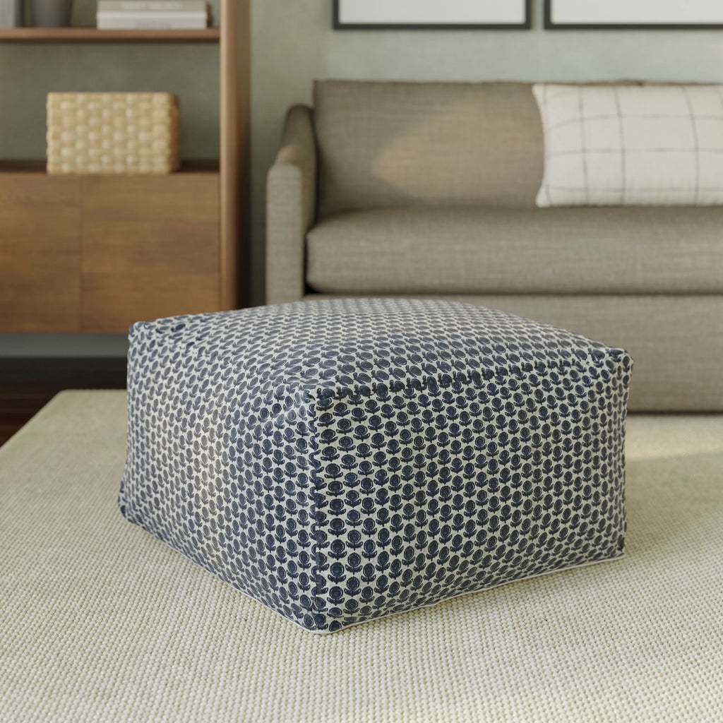 Paya 25.5" Pouf - Blue Blockprint