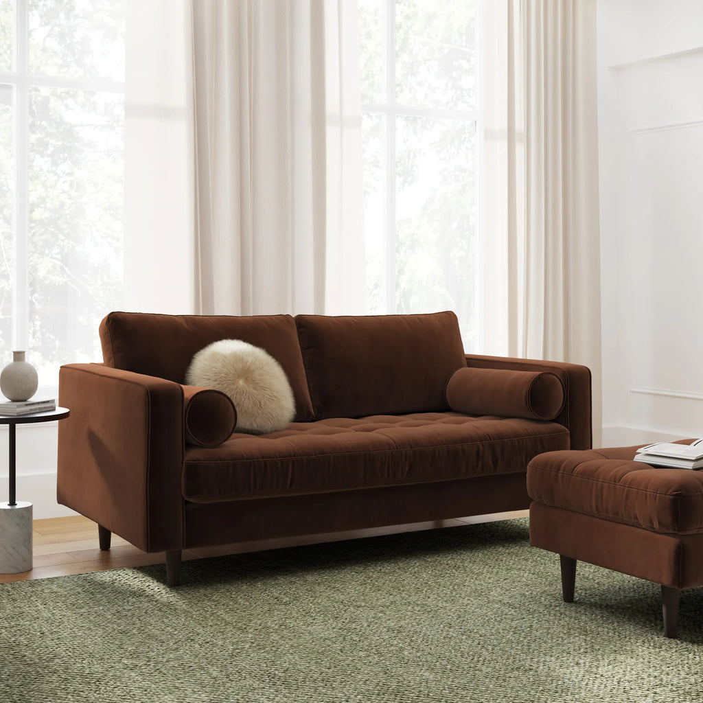 Seve 72" Tufted Velvet Loveseat - Plush Pacific Brown
