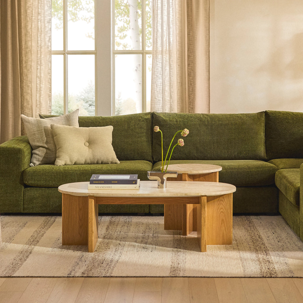 Travertine Coffee Table - 47.25" Natural Oak