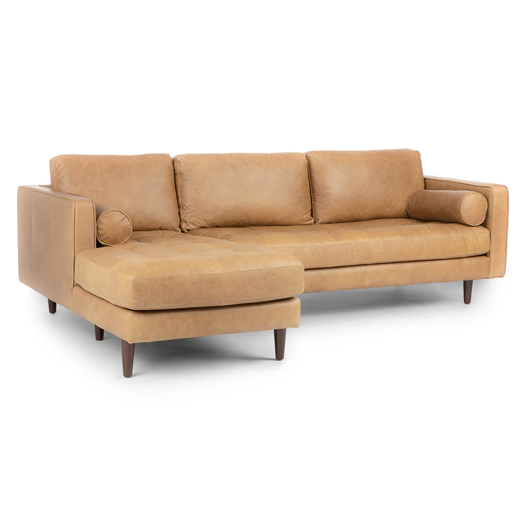 Charme Tan 100" Tufted Leather Left Sectional