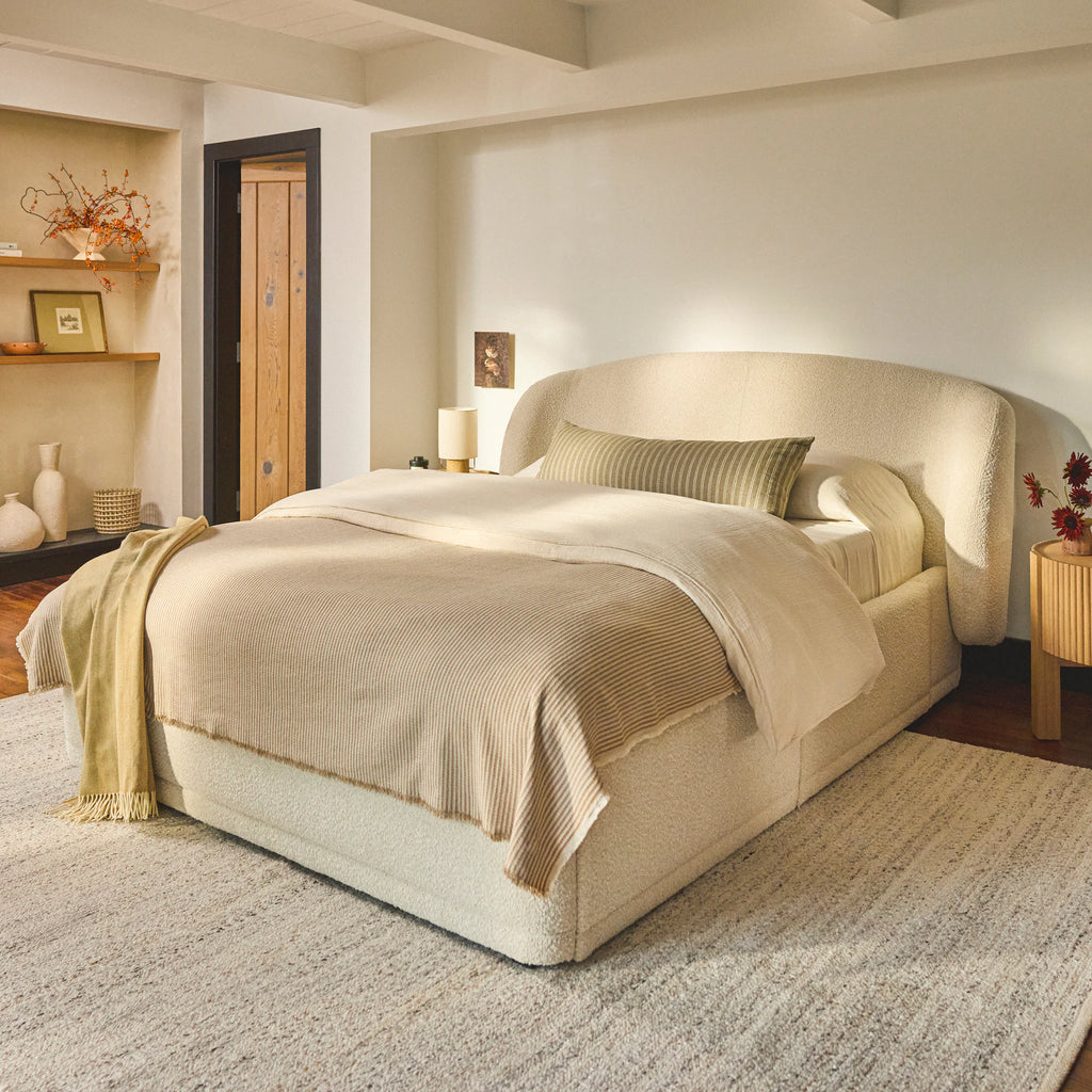 Kora King Upholstered Storage Bed - Ivory Bouclé