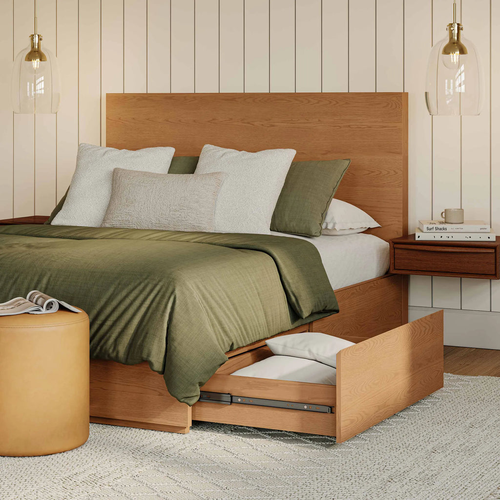 Lea Queen Storage Bed - Smoked Oak