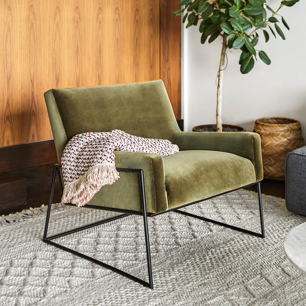 Black Steel & Juniper Green Velvet Lounge Chair