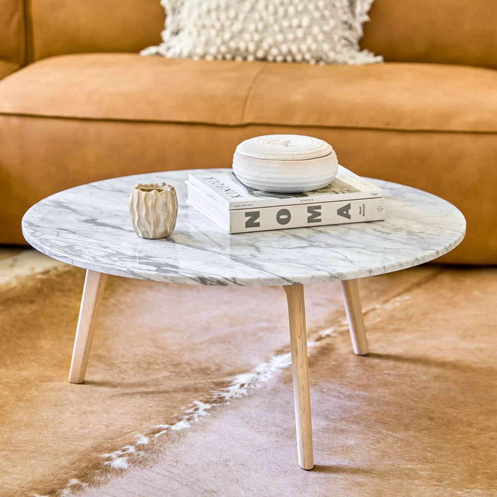Round White Oak & Marble 31.5" Coffee Table