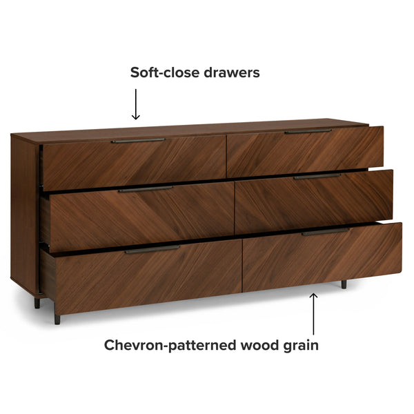 Naya Walnut Double 6-Drawer Dresser