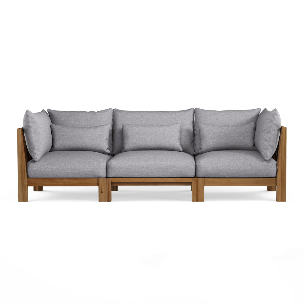 Cova 102.75" Outdoor Modular Sofa - Basket Gray & Acacia Wood
