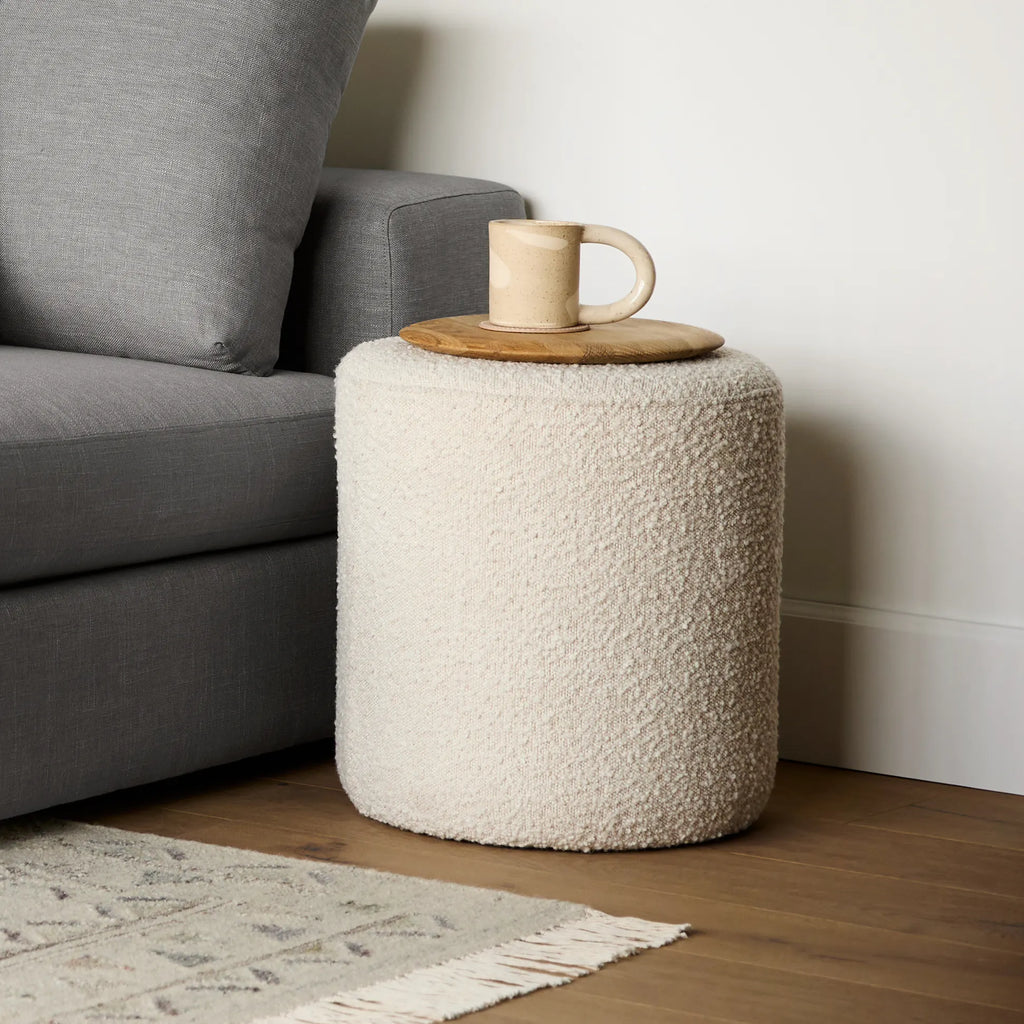 Coco Ivory Bouclé Fabric Ottoman