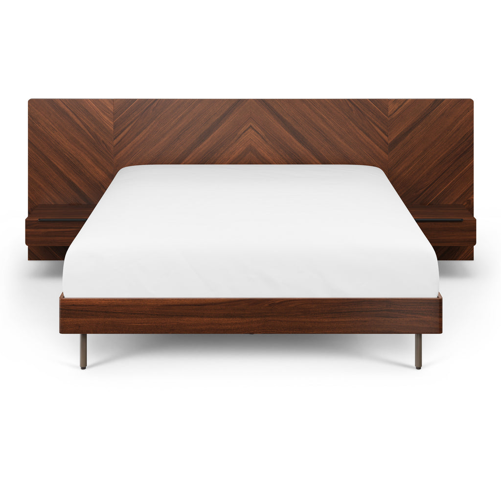 Nella Queen Low Profile Bed with Nightstands Set - Walnut