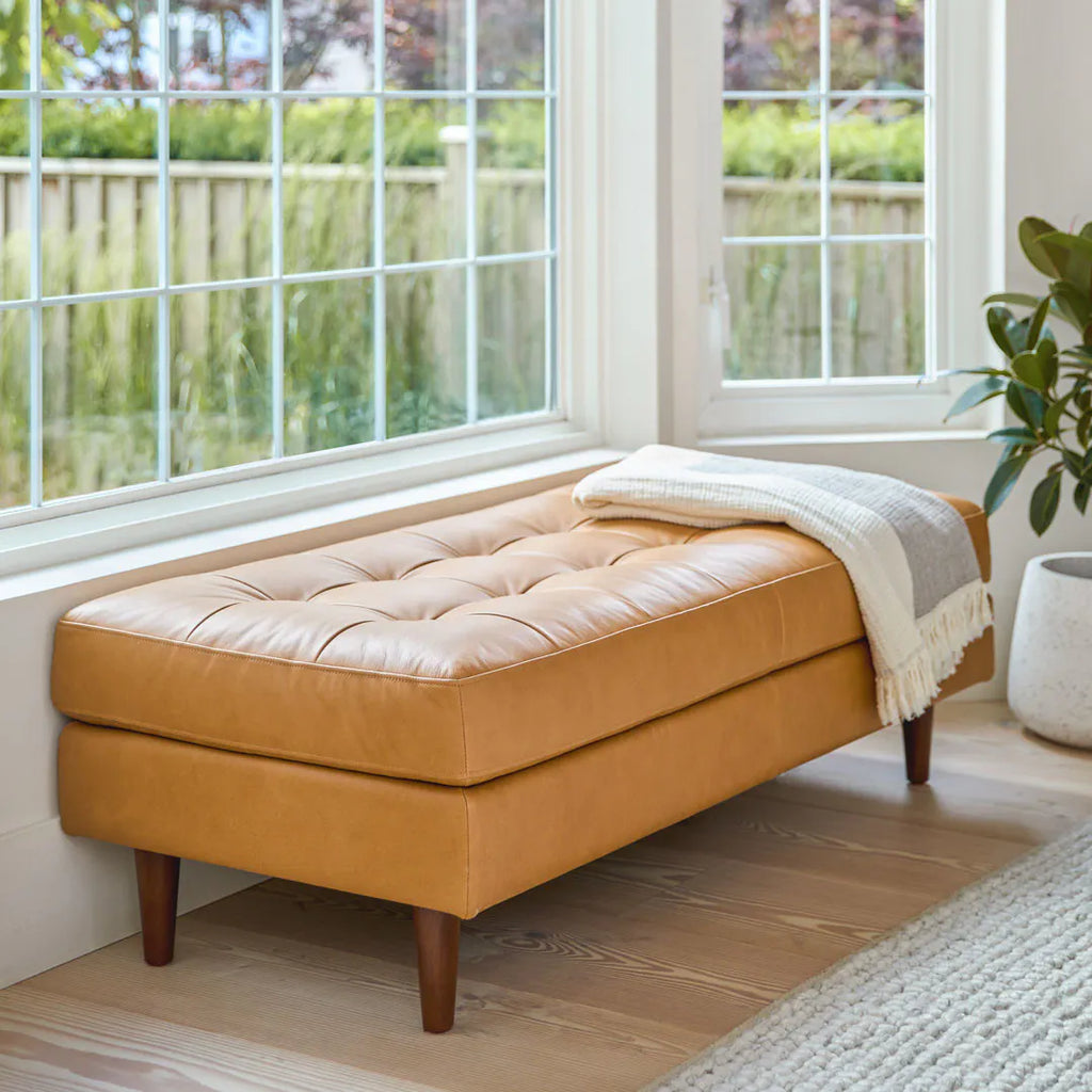 Sen 56" Tufted Leather Bench - Charme Tan