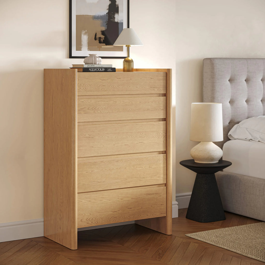 Tom 5-Drawer Chest Dresser White Oak