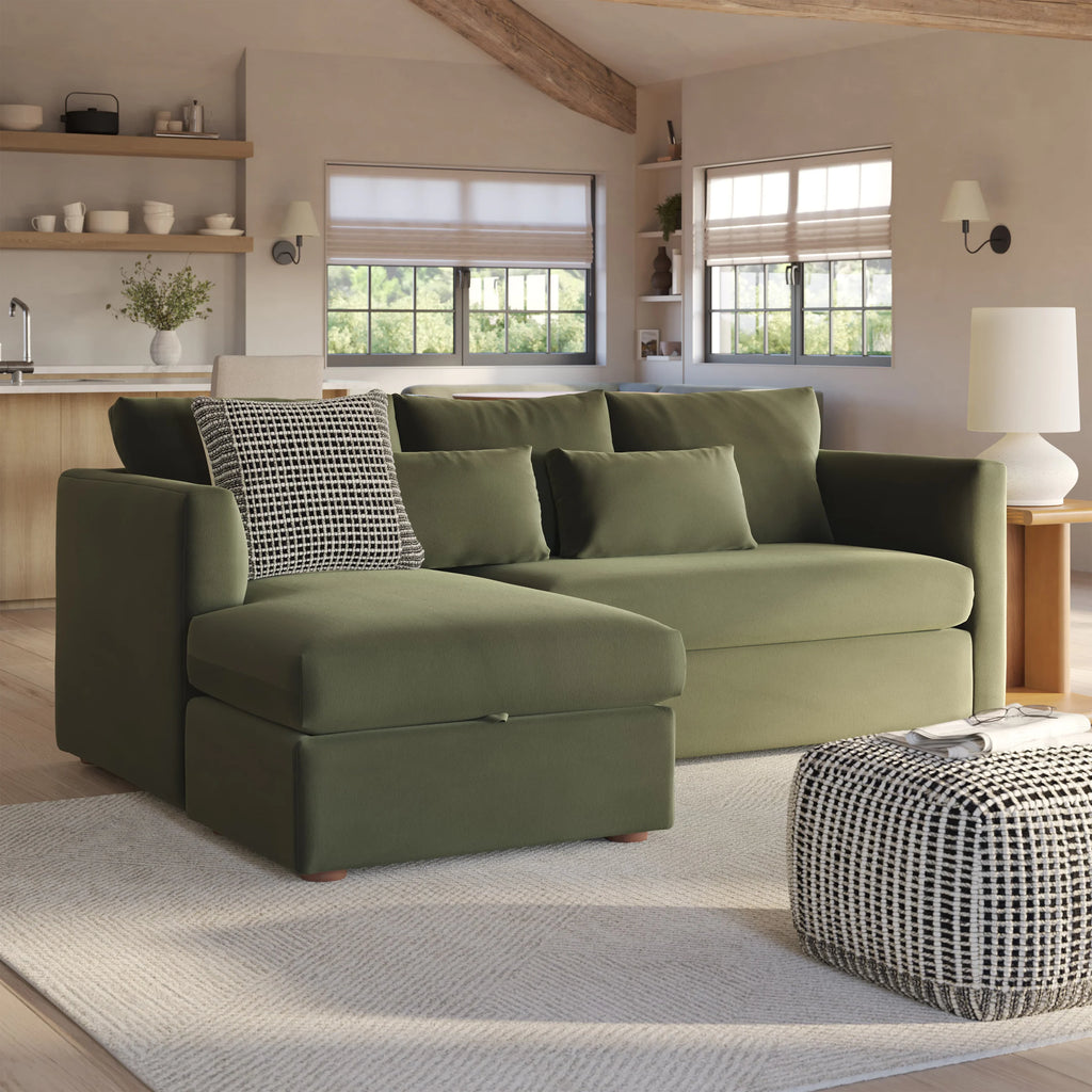 Marna 90" Velvet Reversible Storage Sectional - Hale Fir Green
