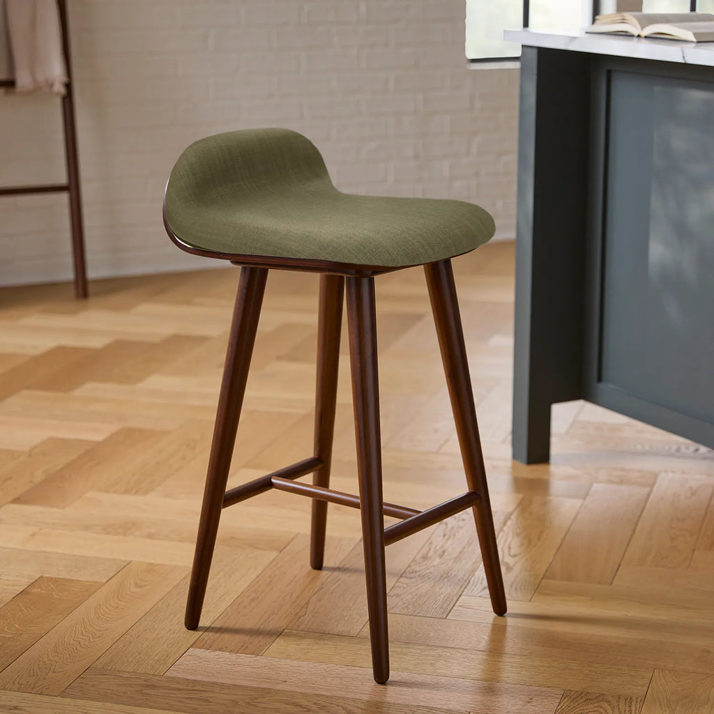 Leto Counter Stool - Walnut and Olio Green