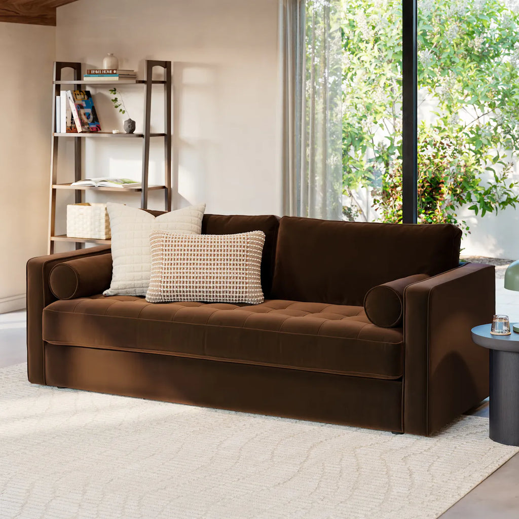Sen Grounded 88" Tufted Sofa Plush Pacific Brown Velvet