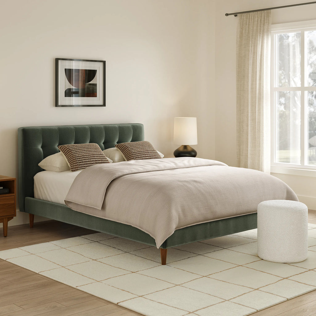 Sevi King Tufted Velvet Bed - Plush Pacific Green