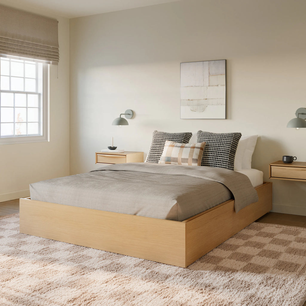 Lea Queen Platform Storage Bed - White Oak