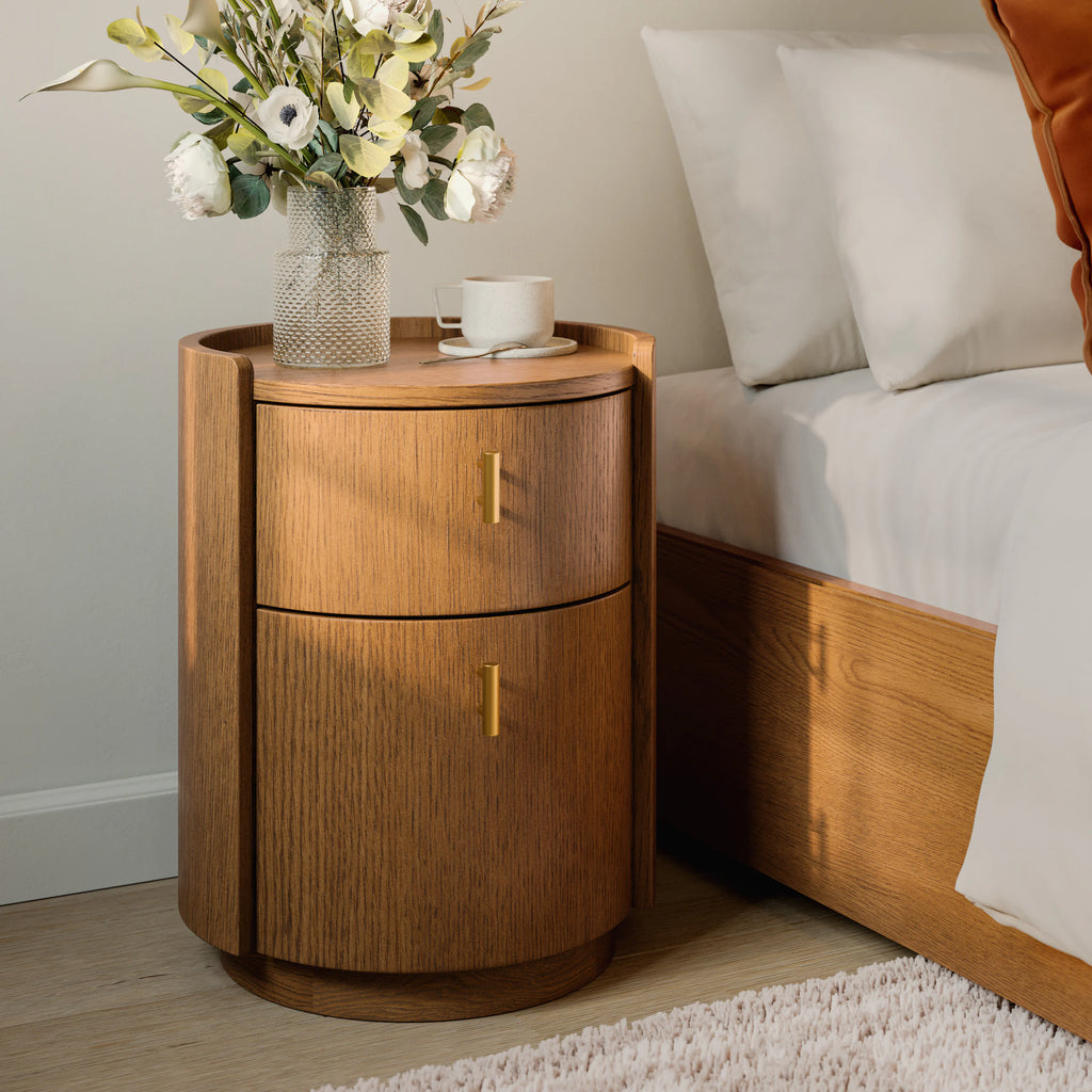 Mia Smoked Oak 2-Drawer Nightstand
