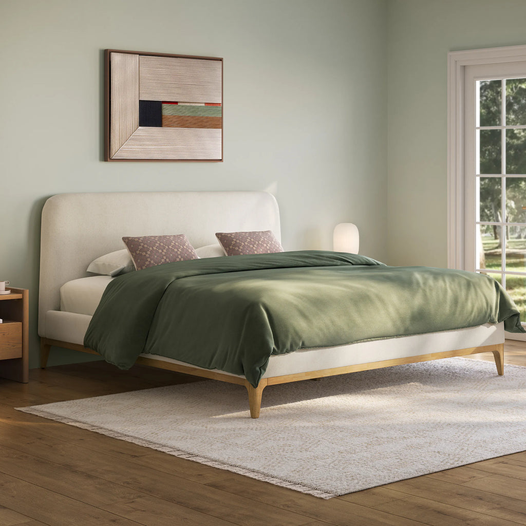Rosa Queen Upholstered Bed - Natural Oak and Sand Ivory