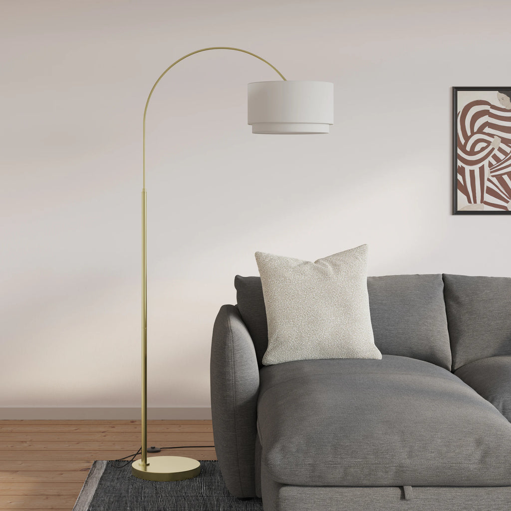 Brass Tall Linen Floor Small Lamp