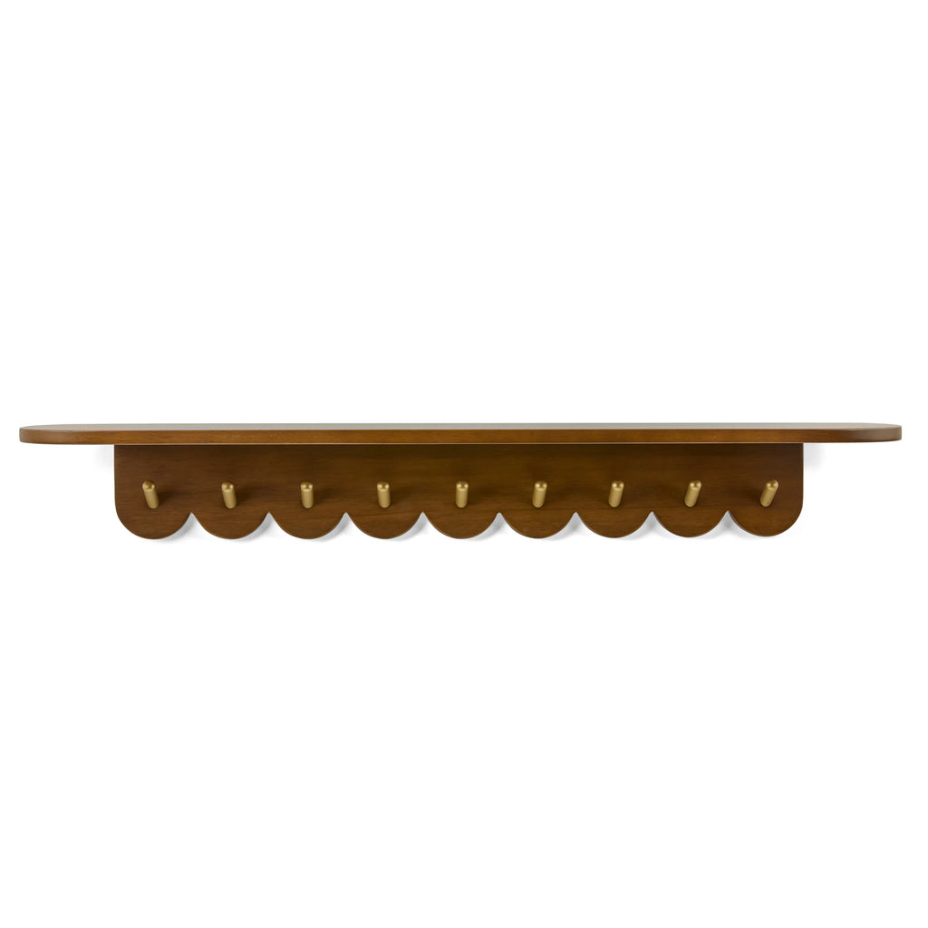 Stela 38" Shelf and Coat Rack - Brass and Walnut