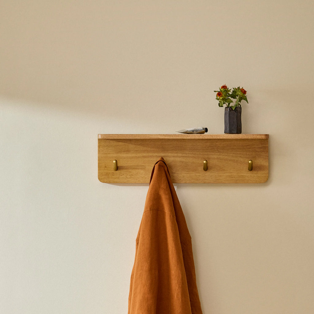 Lili 24" Shelf & Coat Rack Brass and Oak