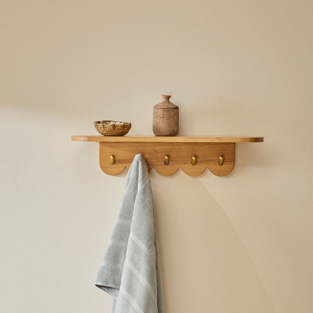 Shela 24.5" Shelf and Coat Rack - Brass and Oak