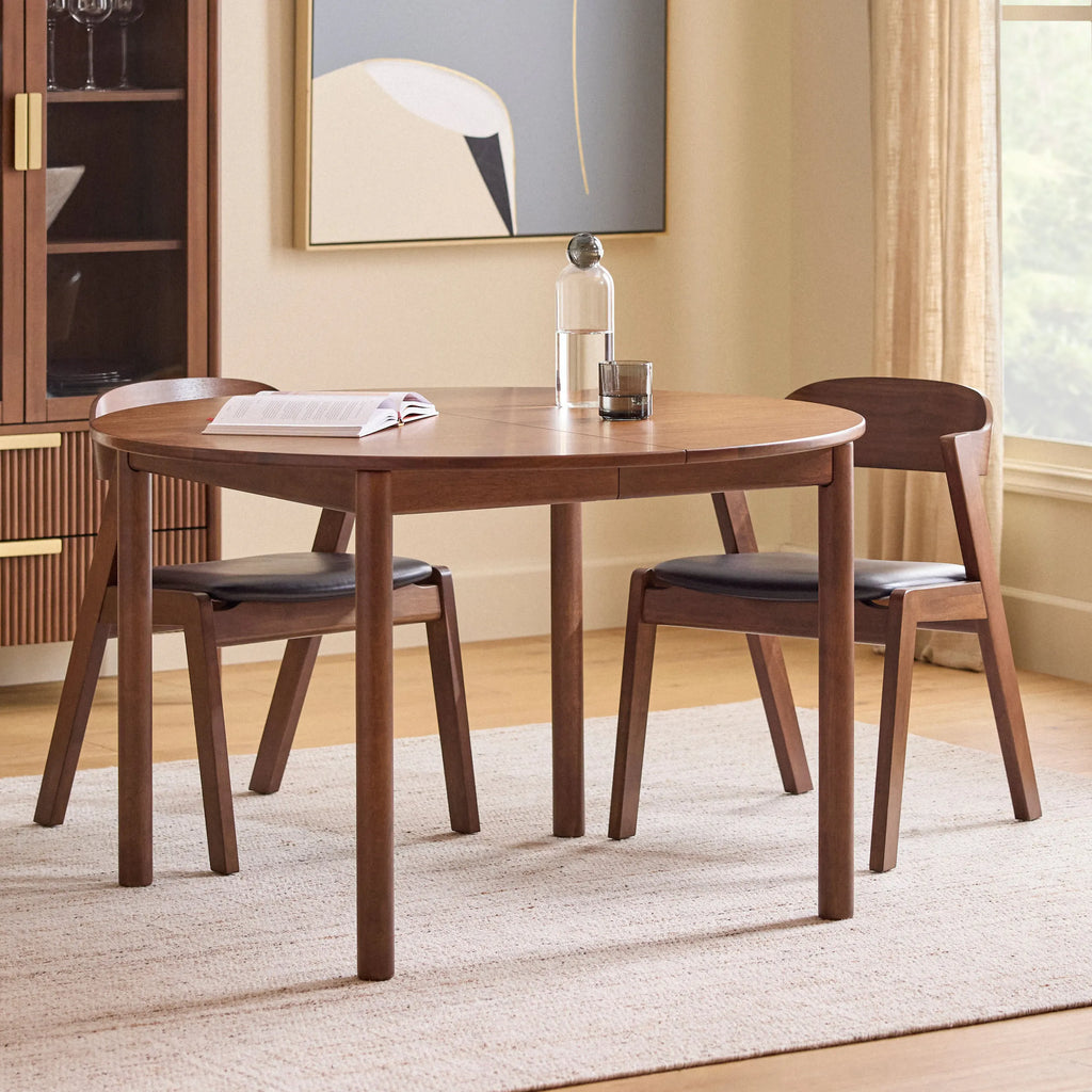 Hadi 48" - 67.75" Extendable Round Dining Table Walnut, 4-6 Seats