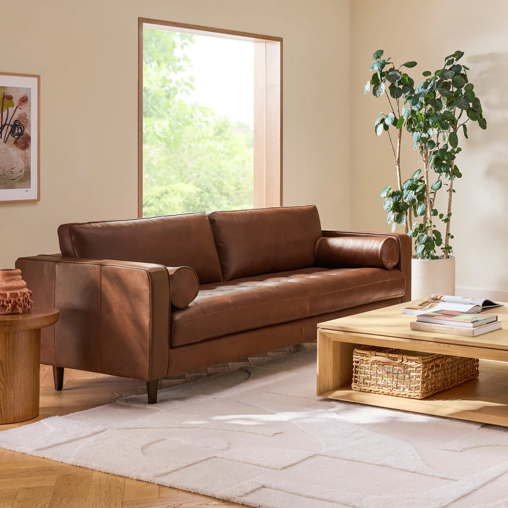 Taos Brown 88" Tufted Leather Sofa