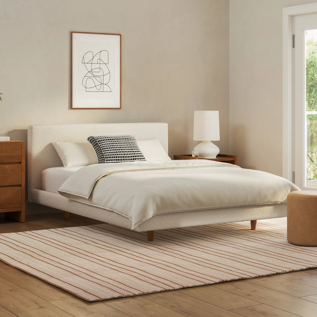 Tesa Queen Low Profile Upholstered Bed - Ivory Wool Bouclé