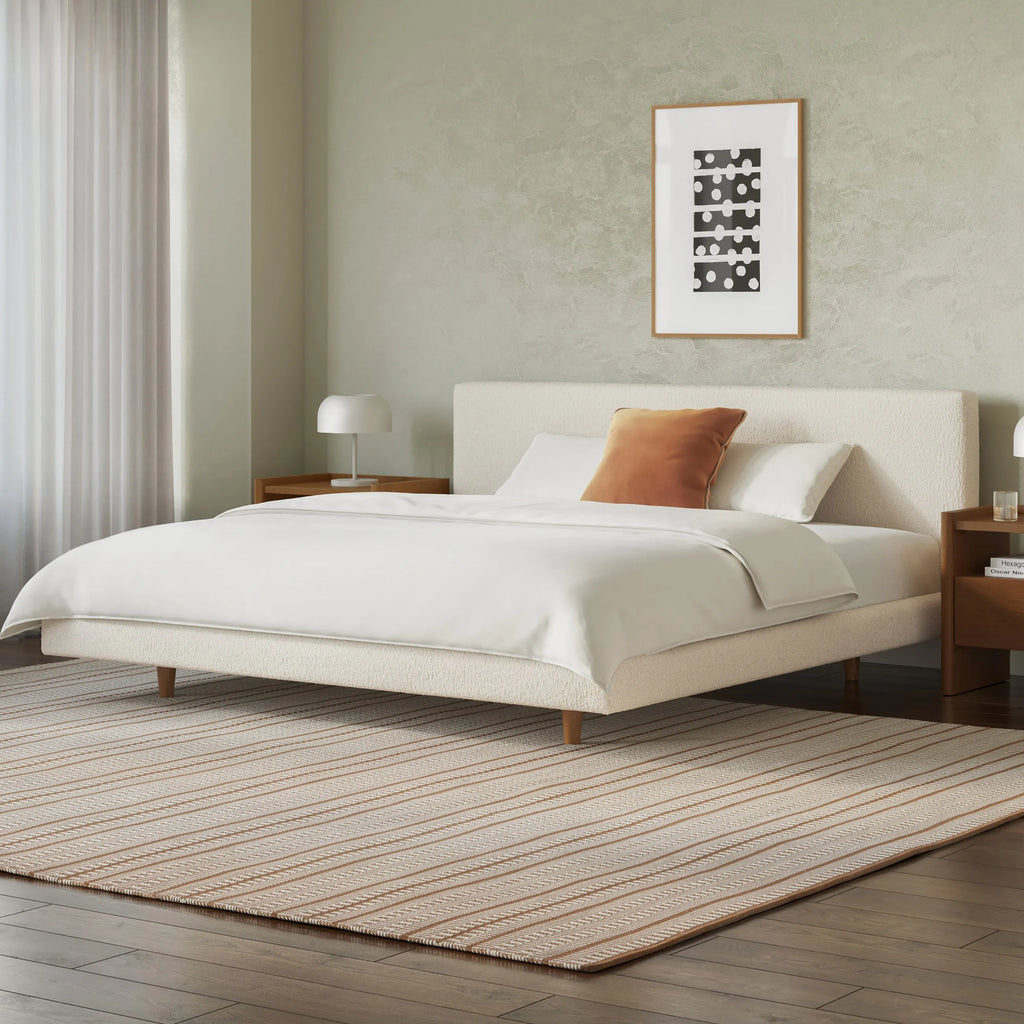 Tesa King Low Profile Upholstered Bed - Ivory Wool Bouclé