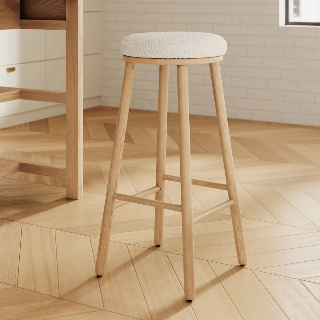 Nubi Counter Stool - White Oak and Ivory Wool Bouclé