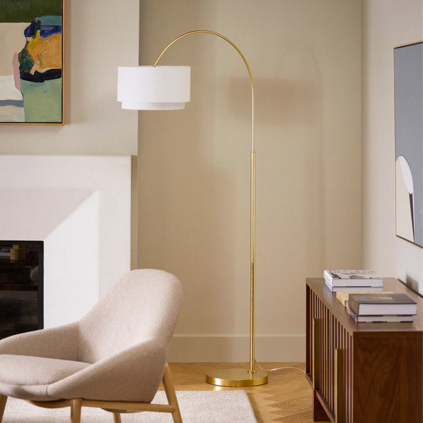 Brass Tall Linen Floor Small Lamp