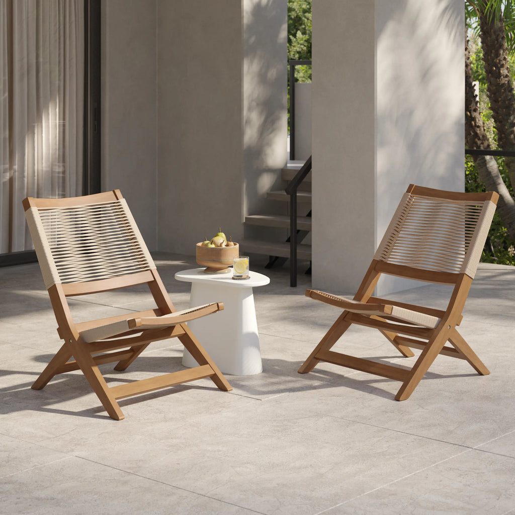Sun 25.5" Outdoor Folding Lounge Chair Set of 2 - Ecru