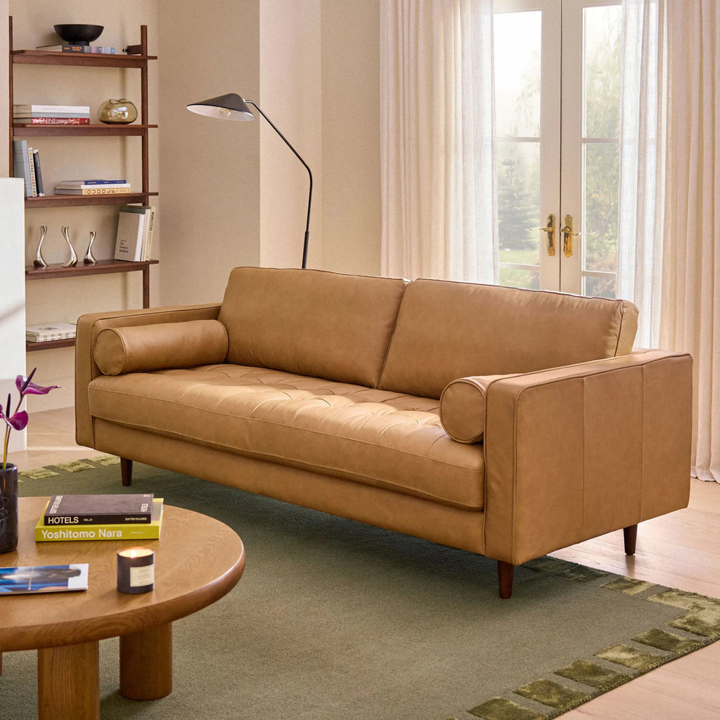 Celeste 88" Tufted Leather Sofa Charme Tan