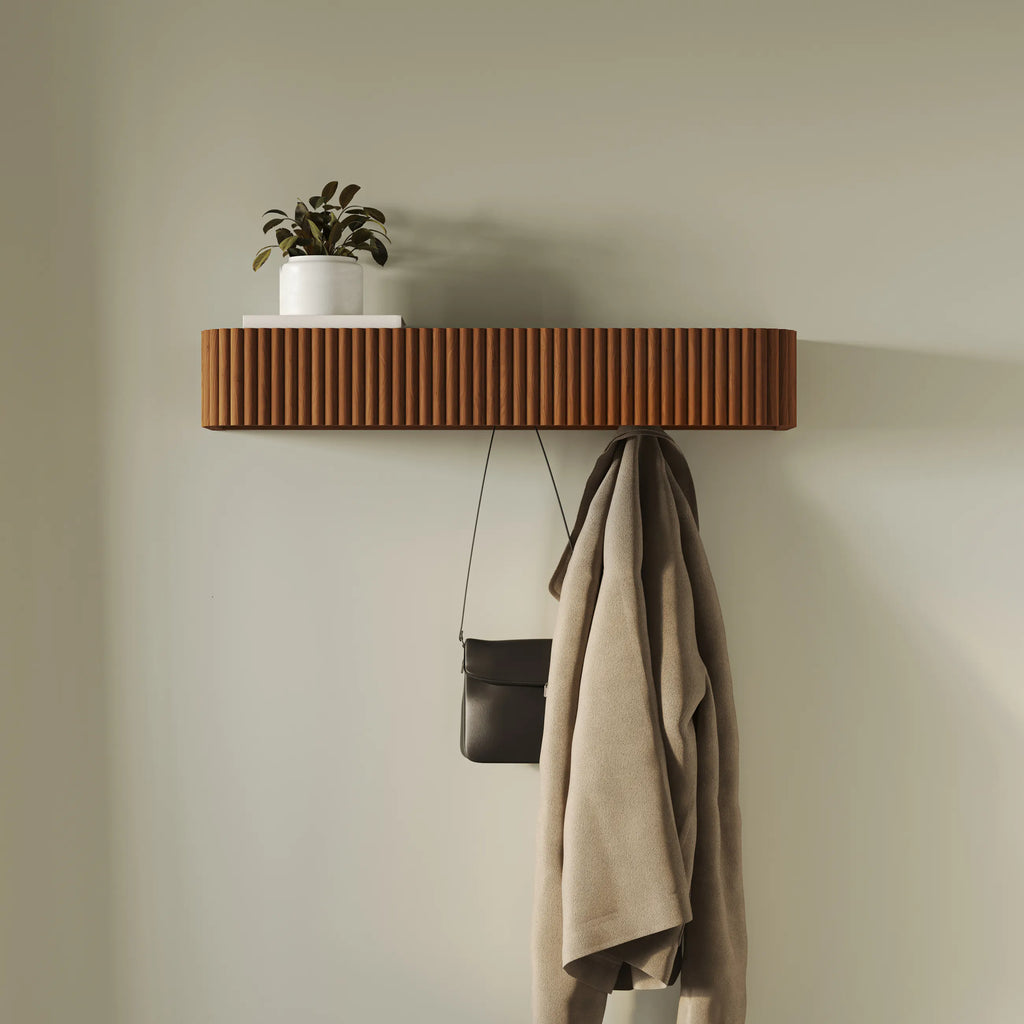 Olivia 32" Shelf and Coat Rack - Brass and Walnut