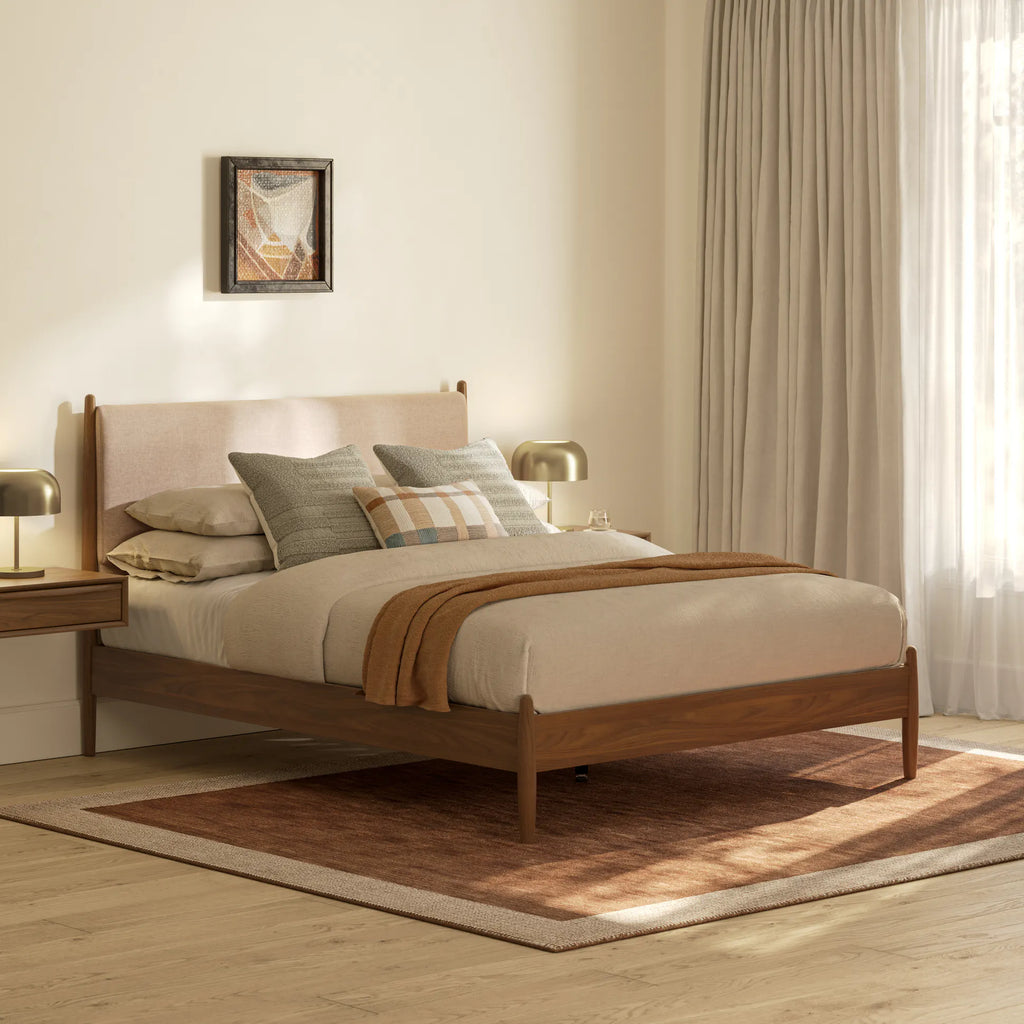 Lana Queen Upholstered Bed - Walnut and Hestia Buff