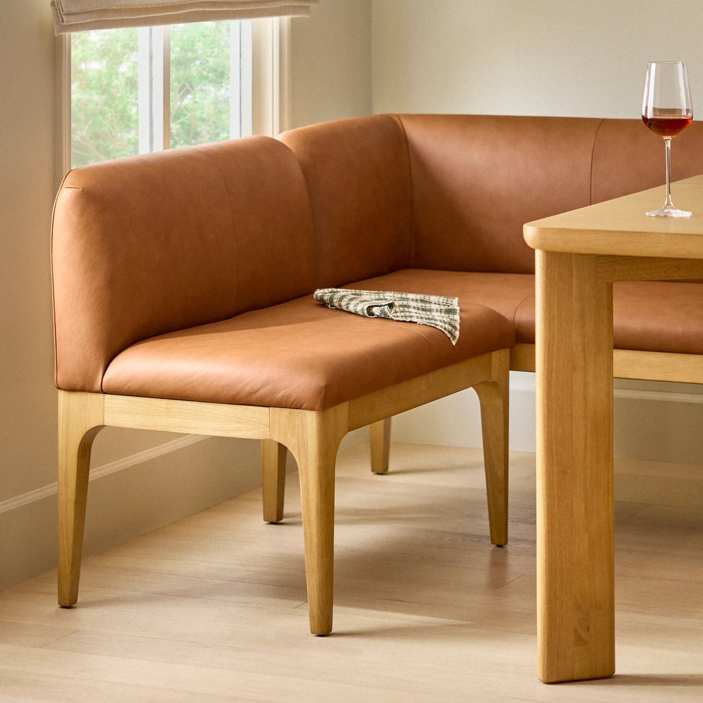 Rosa 34" Leather Armless Banquette - Natural Oak and Lucia Tan