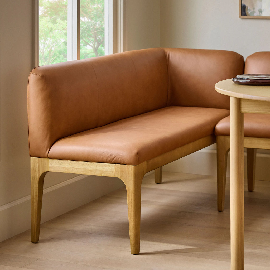 Rosa 56.75" Leather Right Corner Banquette - Natural Oak and Lucia Tan