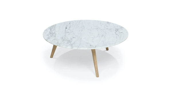 Round White Oak & Marble Coffee Table