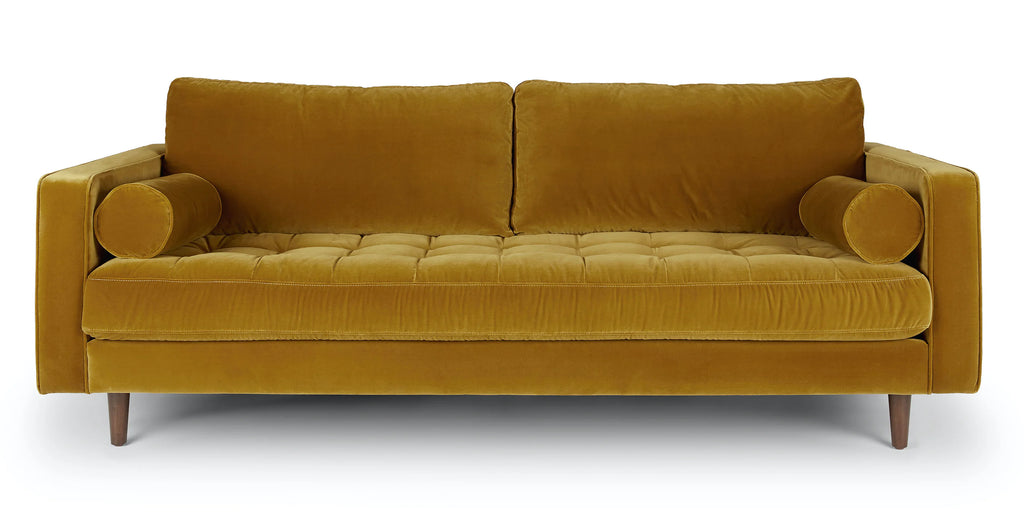 Sven Yarrow Gold Velvet Fabric Sofa (Gently Used)