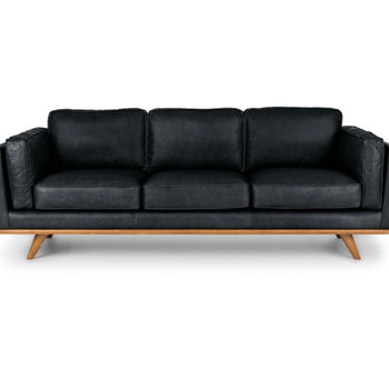 Mid Century Leather Sofa - Black