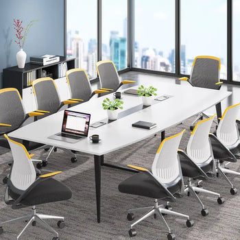 8FT Conference Table,Boat Shaped Meeting Table with Rectangle Grommet